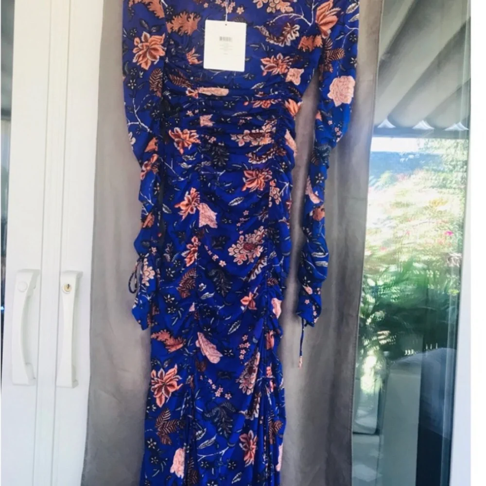 DIANE VON FURSTENBERG Canton Electric Blue Floral Ruched Midi 2pc Dress - Picture 6 of 7